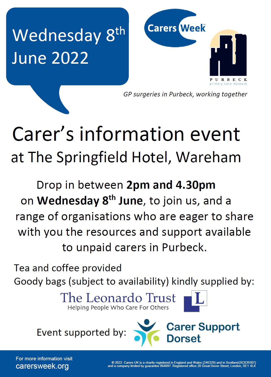 poster event 8th June 14:00 - 16:30 at the Springfield Hotel